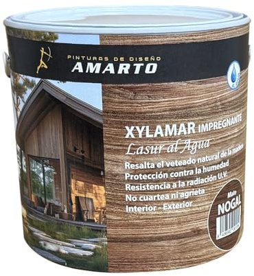 Lasur impregnante al agua Xylamar acabado mate, reviste y protege la madera. No forma pelicula. (2,5L, NOGAL)