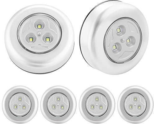 SOAIY 6 Pack Upgraded Super Bright Battery-Powered Push Light, Strong Stick-On Wireless Touch Light, Battery-Operated Touch Night Lamp for Closet, Counter, Attic, Car, Shed, Storage Room and More