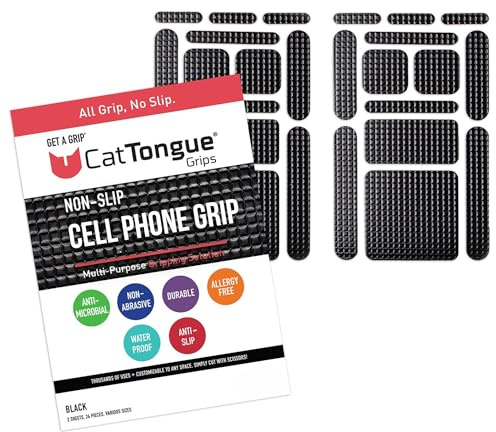 CATTONGUE GRIPS Non-Abrasive Grip Tape Strips - Heavy-Duty, Pre-Cut Anti-Slip Tape for Phones, Tablets, Crafting & More - Indoor & Outdoor Anti-Slip Solution (Black, 1-Pack)