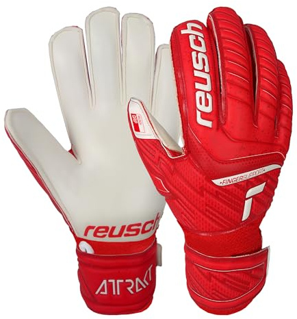 Reusch Torwarthandschuhe Kinder | Fingerschutz | zuverlässiger Grip | atmungsaktiv, für Training & Spiel, geeignet für Kunstrasen & Naturrasen, Größe 3,5-8, Attrakt Grip Finger Support Junior