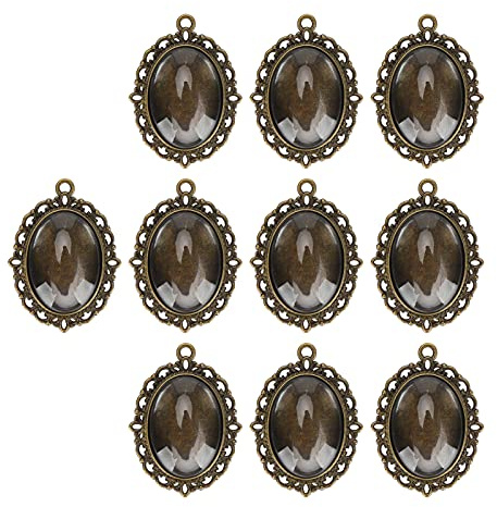 10Sets Glas Cabochon Set Antik Tabletts Oval Glas Anhänger Antik Retro Bronze Foto Charms Anhänger für DIY Crafting Schmuck
