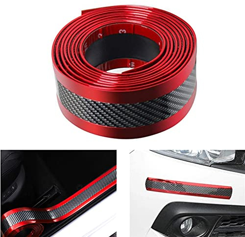 BoYeeBo Universale Fibra di Carbonio Protezione per Porte d'ingresso dell'auto, Adesivo Autoadesivo sul davanzale della portiera dell'auto per Camion SUV Auto (Rosso, 3×250 cm / 1,2×98,4 Pollici)