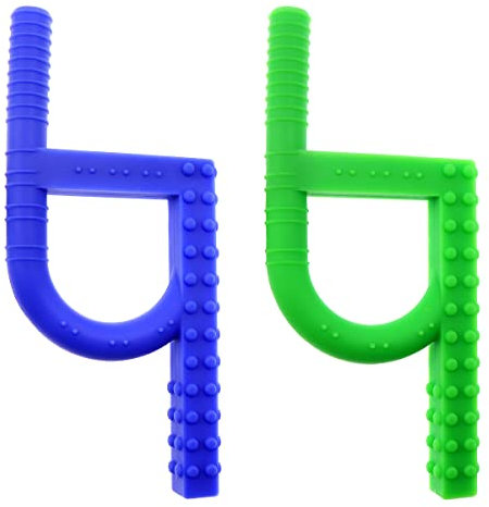 Tuxepoc Sensory chew Toys for Autistic Children,fluxy Oral Motor Chewy Tool for Kids with Teething, ADHD, Autism, Biting Needs,Teether, Silicone chewlery for Boys&Girls (Green Blue)