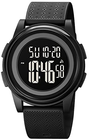 SKMEI Reloj deportivo digital para hombre, ultrafino, esfera grande, resistente al agua, con cronómetro, temporizador de cuenta regresiva, función de alarma, luz trasera LED de doble hora, 1895-All