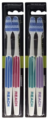 REACH Essential Care Interdental Firm Toothbrush, Duo Pack x 2, Full Head Hard Bristle Manual Toothbrushes, Variety Colors Multipack, Daily Oral Enamel Dental Care