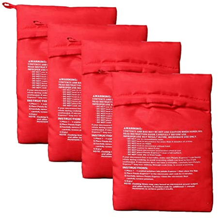 4Pcs Reusable Microwave Potato Bags Baking Potato Cooker Pouch Corn Baked Pouch Bag In Just 4 Minutes Red Color