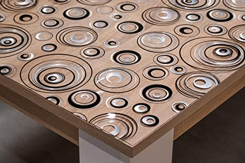 Tischfolie mit Kreise-Muster Bedruckt - Maß nach Wunsch - Transparent Klar Tischdecke Tischschutz Schutzfolie Abwaschbar weich PVC (80x120cm)