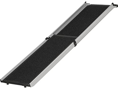 PawHut Hunderampe Haustierrampe klappbar Hundetreppe mit Tragegriff Teleskop Autorampe Tierrampe rutschfest Aluminium Schwarz+Silber 183 x 42 x 6,5 cm