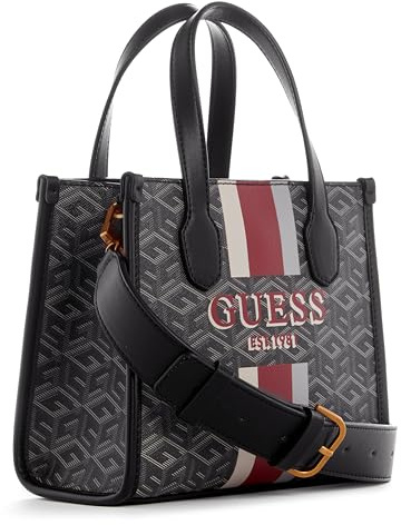 GUESS Damen Silvana 2 Fächern Mini-Tragetasche, Umhängetasche, Kohle-Logo