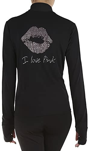 Youthful flying Mädchen und Frauen Eiskunstlauf Jacke mit Strasssteinen Leistungstrainings Outfit Eislaufen für Kinder Erwachsene(Size:XXS,Color:Black-Thin)