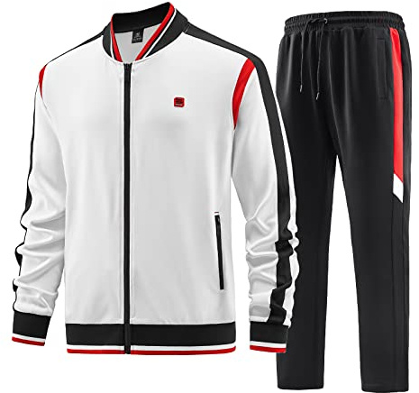 W JIANWANG Herren Trainingsanzug und Jogginganzug - Sportanzug für Männer mit Langarm Reißverschluss, Fitness Sporthose
