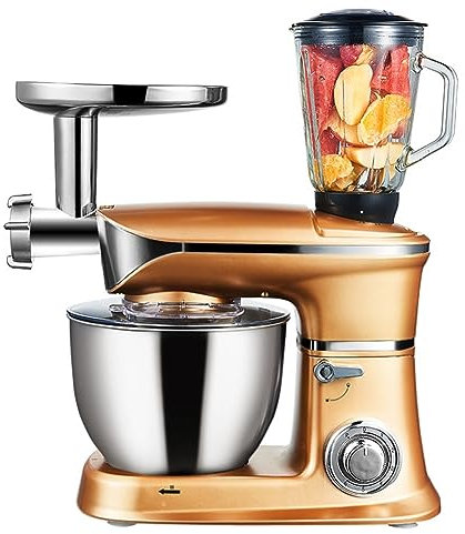 PAHION Frullatore per Impasto per Robot da Cucina Robot da Cucina con Tritacarne, Spremiagrumi, 6,5 L Max 1300 W Impastatrice con Frullino, Gancio, Frusta (Color : Gold)