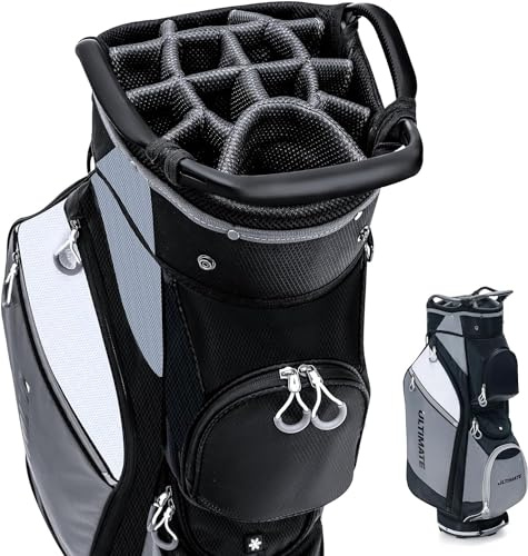GYMAX Golf Trolley Bag, Lightweight Golf Cart Bag with 14 Way Dividers, 7 Zippered Pockets, Shoulder Strap, Rain Hood & Umbrella Holder, Portable Golf Club Carry Bag (Black，36 x 29 x 91 cm) | with 14 Way Dividers, 7 Zippered Pockets, Shoulder Strap, Rain Hood & Umbrella Holder, Portable Golf Club Carry Bag