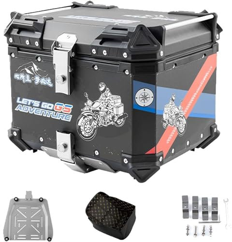 CGLYYDS 35L 45L 50L 65L Kofferraumträger-Topcase für Motorräder,Motorradkoffer mit Sicherheitsschloss,Universal-Top-Case, Heckbox, Helmtasche, Motorrad-Heckbox, Kofferraum,Black-65L
