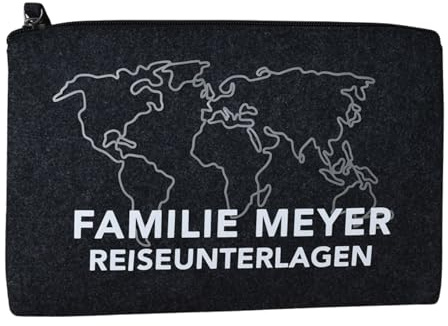 Tasche für Reiseunterlagen mit dem Familiennamen Landkarte | Dokumententasche aus Filz | Reisedokumente Mappe Organizer | Travelorganizer Handgepäck