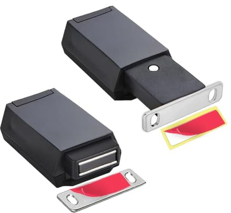 2 Pack Heavy Duty Push Latch & Lock for Hidden Door Touch Latches and Catch Magnet Push Release Drawer Pull Tip, Black Easy to Use