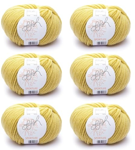 ggh Sportlife Box | 300g Set (6 x 50g) | 100% weiche Naturfaser Schurwolle in vielen Farben | Farbe 048 - Senfgelb