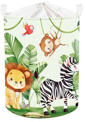 Clastyle Cestos Almacenaje Infantil Animal Tropical Cesta Ropa Sucia Plegable para Habitación Infantil Dormitorio Cajas de Almacenaje Juguetes para Chico Chica, León Cebra Mono, 36x45 cm