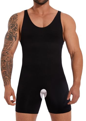 SLIMBELLE Shapewear herr undertröjor mage väg helkroppsformare män underkläder bodysuit sömlös lätt formande linne, Svart 01, XL