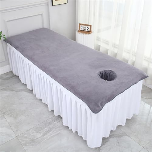 Morbuy Massageliege Laken mit Gesichtsloch, Handtuch für Massageliege, Weich Mikrofaser Gesichtsauflage Spannbetttuch für Massageliege Schönheitsbett Spa Schönheit (100x200cm,Grau)