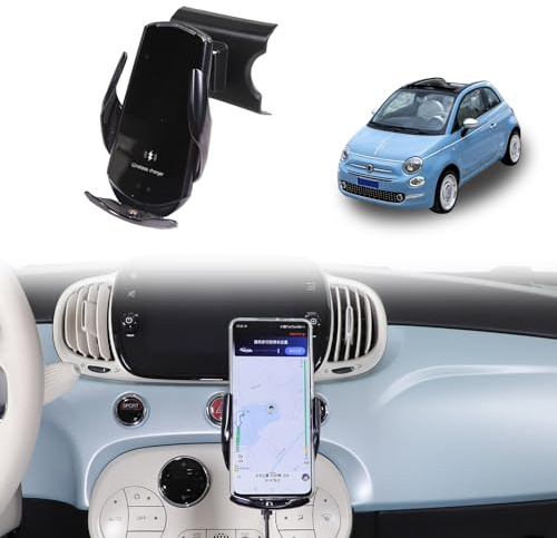 METYOUCAR Soporte de teléfono móvil para coche Fiat 500 2007-2016-2024 - Soporte de teléfono móvil giratorio y fijo para coche, compatible con iPhone, Android y smartphones