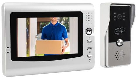 Wired Video Intercom System, Doorbell Camera with 7 Inches Monitor, 2 Way Intercom, Wired Video Doorbell Support Infrared Night Vision, 120° Wide Angle (Black Silver)