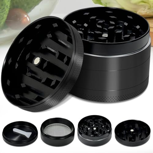 Snarflun Grinder 4 Piezas Grinder Metálico para Hierbas con Polen Colector, Rascador, Grinder Moledor de Especias Molinillo, Especias Metálico 50mm, Mini Grinder Metal, Grinder Polinizador (Negro)