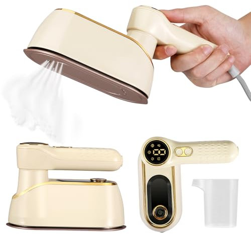 Ferro da stiro a vapore, ferro da stiro da viaggio con spazzola a vapore da 1200 W, ferro da stiro a vapore pieghevole a 180° con display LCD, ferro da stiro a vapore da viaggio per rimuovere le rughe