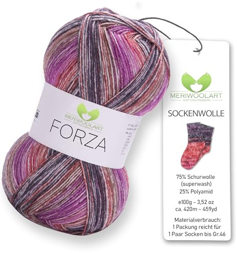MeriWoolArt® Sockenwolle 4-fädig – 100g Merino Wolle Garn zum Stricken & Häkeln, 75% Schurwolle (superwash), 25% Polyamid, 420m – Ideal für Socken für Herren und Damen, Pullover & Cardigans 2601