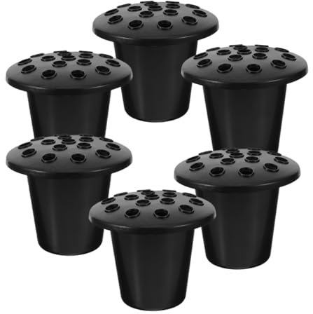 POPETPOP Lot De 6 Vases Funéraires Noirs 16 Trous En Plastique Pour Cimetière, Supports à Fleurs Commémoratifs, Contenants à Fleurs Pour Tombes, Usage Extérieur Et Cérémonies