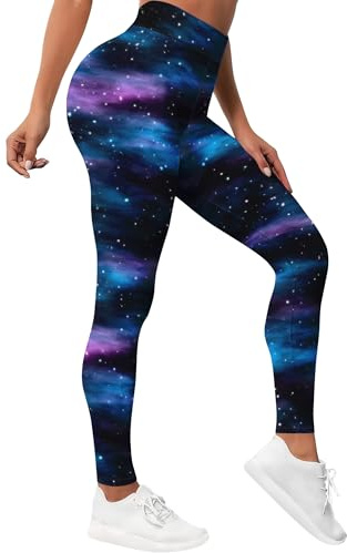 PAGYMO Printed Star Leggings for Women Galaxy Patterned Cute Crazy High Waisted Workout Yoga Pants, X-Large, WLG-028659
