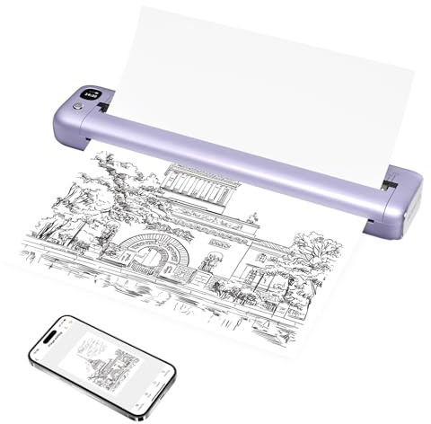 Rongta Portable Printer, Bluetooth Inkless Thermal Printer Wireless for Travel, Compatible with Android iOS Phone & Laptop, Supports 8.5 X 11 US Letter for Office, Home, Car, F81 (Purple)