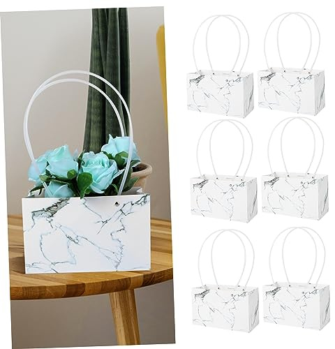 TOVINANNA 6 Stück Kraftpapier Blumenkörbe 22x10,5x13,5cm Tragbare Geschenkpapier Taschen mit Henkel für Blumensträuße Balkon und Tischdekoration Zufällige Farbe