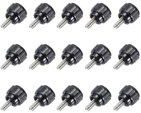 sourcing map Knurled Clamping Knobs Handle Thumb Screws Bolt Knobs M4 x 10 mm Male Thread 14 mm Head for Electronics Automotive Furniture Assembly Wood Working DIY Projects(Black, Pack of 15)
