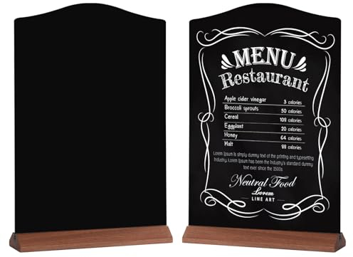 GUOKOFF Aufsteller Kreidetafel A4, 2 Stück Acryl Kreidetafel mit Ständer | Doppelseitige Tafel Menü-Kreidetafels, Tafel Holzsockel zum Beschriften für Hochzeit Geburtstag Café