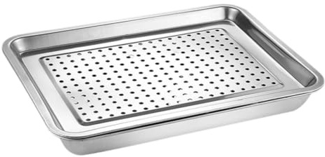 Baoblaze Hohlte Tee Tablett Lebensmittelablage Rechteckige Edelstahl Entlee Wasserorganisator multifunktional für die Heimatpartyküche, 27cmx20cm