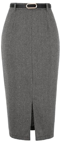 Allegra K Midi Pencil Skirt for Women Fall Winter High Waisted Work Office Skirts with Belt Black S