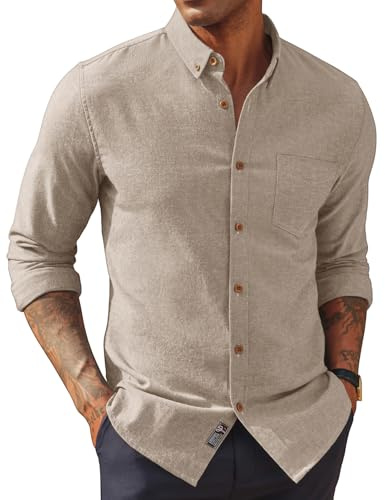 PJ PAUL JONES Men's Long Sleeve Dress Shirts Button Down Shirts for Business Work Office Beige