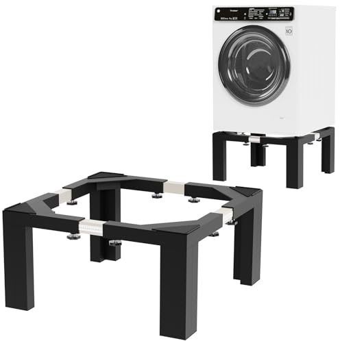 12 Height Heavy-Duty Laundry Pedestal, Full Size Adjustable Washer Dryer Stand with Non-Slip Mat, 17-29.5 Adjustable Width Washing Machine Base for Refrigerator, Dishwasher, Black