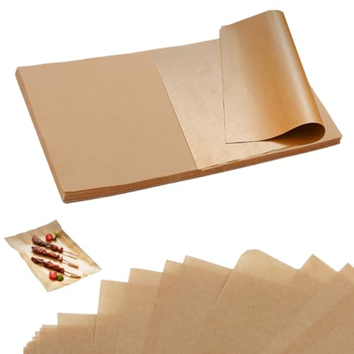 120 PiezasPapel Horno, Papel de Horno Sin Blanquear, Hojas de Papel Alimentario para Hornear, Asar, Cocinar, Pizza, Pasteles, Barbacoa, Freidora de Aire