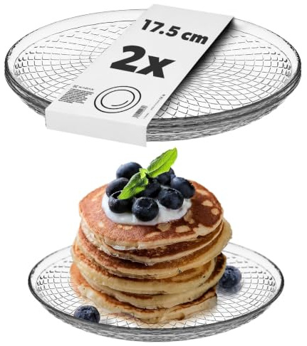 KADAX Glasteller 17.5 cm, 2er Set, Runder Teller aus Klarglas, Servierteller aus Glas, ideal als Kuchenteller, Dessertteller, Speiseteller oder Platzteller
