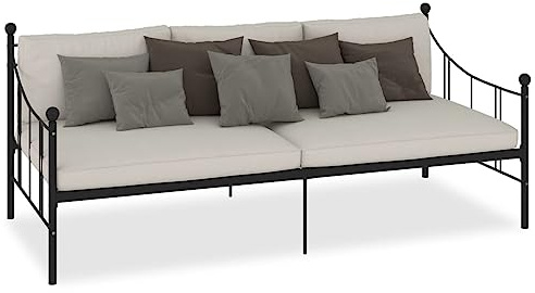 Homvdxl Metall-Tagesbett, 90 x 200 cm, Einzelbett, Tagesbett, Schlafsofa, Bettgestell, für Jugendliche, Erwachsene, Schwarz
