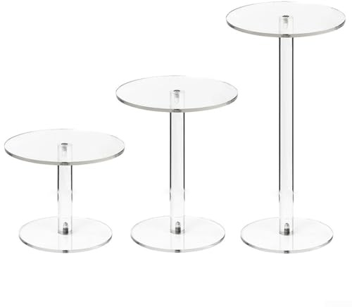 Shophubio Acrylic Round Display Stands Clear Set of 3 - Multi-Height 5+10+15 cm Display Risers for Jewelry, Decorative Items and Retail Presentation