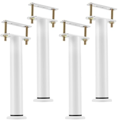 MAKTSAM 4 PCS 25-42 cm White Adjustable Bed Support Legs, Metal Retractable Furniture Legs with Nuts, Bolts,Bed Center Frame Slat for Cabinet, Sofa, Bed