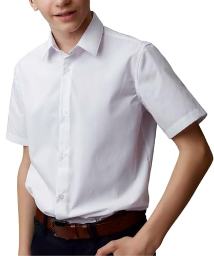 LXEASYGO Kid White Short Sleeve Shirts for Boys Girls Classic School Shirts Button Down School Shirt Uniform 4-16 Years