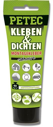 Petec Kleber Montagekleber Außen & Innen Dichtmasse in schwarz | Universalkleber extra stark Kleben & Dichten. Baukleber für saugende und nichtsaugende Klebeflächen 94270