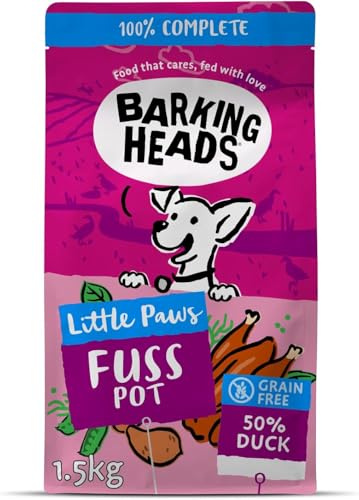 Barking Heads hundfoder torr spannmålsfri, för små raser – anka bra allt gott – 100% naturlig, anka allergivänlig, utan konstgjorda smakförstärkare, 1,5 kg
