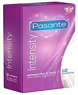 Pasante Intensity (Ribs&Dots), erregende Kondome - anatomische Form, gerippt und genoppt für mehr Stimulation, 1 x 12 Stück