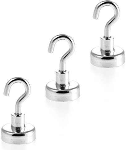 Magnetastico | 3 Stück Neodym N35 Magnethaken Extra Stark 16 mm Ø| Haftkraft 5.5 KG| Magnet Haken, magnetische Wandhaken, Magnet Halter| Super starker Neodymium Hakenmagnet verzinkt Haken magnetisch