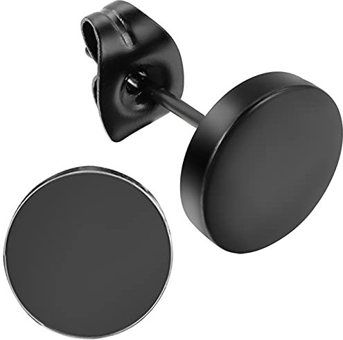 Flongo Ohrringe Herren Ohrstecker Damen: fake plug faux gauges fakeplug schwarz black tunnel Edelstahl Stud piercings earrings plugs black Geschenke für Frauen Männer 12mm